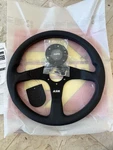 Asm Momo Tuner Steering Wheel 347MM Leather Red Stitch New Jdm. Fixed Price $319.95.