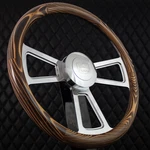 (T06) 18" Aluminum Steering Wheel Big Rig Flamed Pine Wood Freightliner 2007+. Fixed Price $287.96.