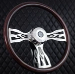 18" Chrome Flame Steering Wheel Big Rig Dark Mahogany Wood 5 Hole Semi Truck. Fixed Price $181.98.