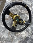 Nrg Kyostar Deep Dish Steering Wheel Black Leather With Red Stitch Gold Spoke. Fixed Price $149.99.