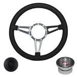Vsw Steering Wheel Kit 14" Black Leather/polished Aluminum 3-SPOKE Tear Drop .... Fixed Price $297.97.