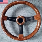 Car Racing Classic Wood Grain Steering Wheel Black Spokes 350MM With Horn Button. Fixed Price $54.89.