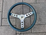Vintage Steering Wheel 3-SPOKE Chrome And Green W/ Silver Metal Flake. Fixed Price $115.00.