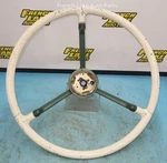 White/green 17" Steering Wheel Fits 1959 Fairlane 1325476. Fixed Price $75.00.