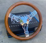 14 Inch Chrome Polished Banjo Steering Wheel Dark Wood Joints 3-SPOKE. Fixed Price $158.26.
