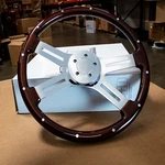 18" Dark Wood Steering Wheel Chrome Riveted Kenworth Peterbilt T02 Hub Included. Fixed Price $229.97.