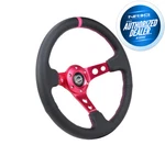 New Nrg Deep Dish Steering Wheel 350MM Black Leather Fushia Stitch RST-006FH. Fixed Price $134.00.