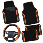 Leather Steering Wheel Cover And Waterproof Car Floor Black&orange. Fixed Price $51.50.