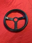 Momo Steering Wheel Jackie Stewart Black Spoke 350MM 1983 Jdm. Fixed Price $450.00.