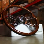 18" Dark Steering Wheel 4 Spoke Rivet Freightliner, Kenworth, Peterbilt, Volvo. Fixed Price $181.98.