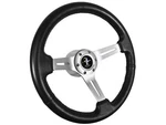 1965-1967 Ford Mustang 14" Black Leather Steering Wheel Brushed 6-BOLT Kit. Fixed Price $269.99.