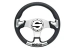 Sparco 222 Steering Wheel 345MM Diameter Black Polyurethane Silver Spoke. Fixed Price $165.00.