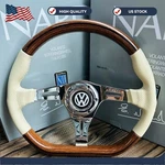 Wood Flat Beige Leather Steering Wheel Fits Vw Beetle 1200 1300 1302 1303. Fixed Price $113.99.