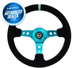 New Nrg Deep Dish Steering Wheel 350MM Black Suede Teal Center RST-006S-TL. Fixed Price $147.40.