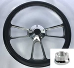 14" Polished Steering Wheel Black Wrap, Billet Horn Button & Adapter For Chevy. Fixed Price $194.56.