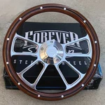 14" Billet Spoke Steering Wheel Mahogany Wood Aluminum Rivets W/ Horn. Fixed Price $179.95.