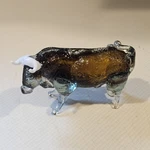 Blown Glass Bull Brown And Clear White Horns Unmarked Murano Style. Fixed Price $44.97.