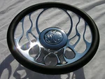 14" Chrome Billet & Leather Flames Fire Steering Wheel W/ Adapter Horn Button. Fixed Price $148.36.