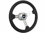 1968-91 Ford S6 Black Leather Steering Wheel Brushed Kit, Blue Oval Emblem. Fixed Price $269.99.