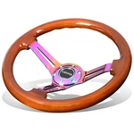 Nrg Reinforced 350MM 3"DEEP Dish Neochrome Spoke Brown Wood Sport Steering Wheel. Fixed Price $180.00.