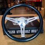 15" Chrome Steering Wheel With Grey Mahogany Grip - 6 Hole Empire. Fixed Price $167.38.