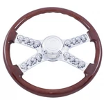 Peterbilt 98+, Kenworth 01+ 3D Skull Accent Steering Wheel, 18" Chrome, 4 Spokes. Fixed Price $237.99.
