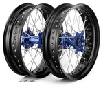 17"X3.5/5 Supermoto Wheels Blue Hubs Set For Stark Varg Alpha 80HP Standard 60HP. Fixed Price $520.00.