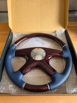 Raptor 15" Navy Leather Dark Wood Steering Wheel - Factory Second (b Stock). Fixed Price $129.50.