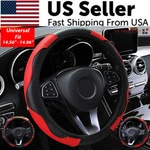 Steering Wheel Cover Red Black Leather Anti-slip For 15"/38CM Carbon Fiber. Fixed Price $8.99.