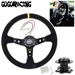 Jdm 345MM Deep Dish Racing Suede Alloy Steering Wheel With Quick Release Adapter. Fixed Price $75.99.