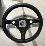 Vintage Formuling Leather Steering Wheel 14 Made France W/ 3.25 Hub Adapter. Fixed Price $368.50.