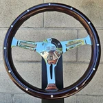 14" Slotted Chrome Licensed Chevy Ss Steering Wheel Dark Wood Riveted 6 Hole. Fixed Price $190.00.