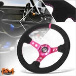 Nrg RST-006S-FHA 350MM 3" Deep Dish Suede Leather Fushia Stitch Steering Wheel. Fixed Price $134.00.