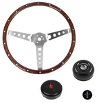 Steering Wheel Kit Wood Grain 15 3-BOLT Black Running Horse Logo Mustang 65-67. Fixed Price $234.99.