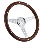 Forever Sharp 14" 6 Bolt Empire Wood Wheel - Chrome Spokes Dark Mahogany. Fixed Price $136.99.