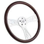 Steering Wheel & Hub Kit: 18" Chrome Flame Dark Wood (kenworth Peterbilt). Fixed Price $184.99.