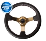 New Nrg Deep Dish Steering Wheel Black Leather Red Stitch Gold Center RST-036GD. Fixed Price $198.00.