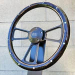 14" Black Billet Steering Wheel Real Dark Burnt Pine Metal Rivets Gmc Retro. Fixed Price $187.95.