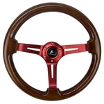 Hiwowsport 14" Universal 3"DEPTH Wood Grain Red Brushed Spoke Steering Wheel. Fixed Price $64.99.