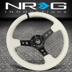 Nrg Reinforced 350MM 3" Deep Dish Steering Wheel White Leather W/ Black Stripe. Fixed Price $134.00.