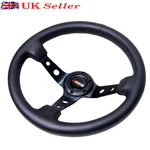 Kyostar Universal 350MM 14" Black Leather Steering Wheel Deep Dished Brushed New. Fixed Price $79.52.
