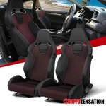 Universal Reclinable Bucket Racing Seats Black Suede Red Mesh Fabric+slider. Fixed Price $428.99.