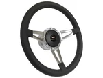 1955-57 Bel Air Black Leather 14 Inch Steering Wheel Kit, Billet Slotted 3 Spoke. Fixed Price $328.49.