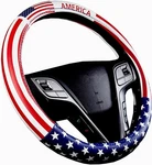 Dotesy Leather Auto Steering Wheel Cover, Fashion Flag Style American. Fixed Price $39.99.
