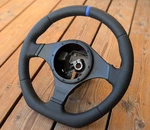 New Leather Steering Wheel Mitsubishi Lancer Evolution 7 8 9 Flat Bottom Blue. Fixed Price $864.12.