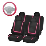 Unique Flat Cloth Full Set Car Seat Covers W. Silicone Steering Pink / Black. Fixed Price $59.24.