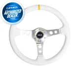 New Nrg White Leather Reinforced Steering Wheel Yellow Center Mark RST-006WT-Y. Fixed Price $147.40.