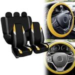 Supreme Modernistic Car Seat Covers Yellow Black W/silicone Steering Wheel. Fixed Price $43.98.