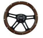 14" Billet Black Aluminum Steering Wheel W/real Mahogany Wood Rivet Half Wrap. Fixed Price $232.78.