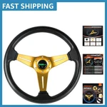 Universal Vinyl Leather Racing Steering Wheel 13.8'' Gold & 3-SPOKE Design. Fixed Price $50.39.